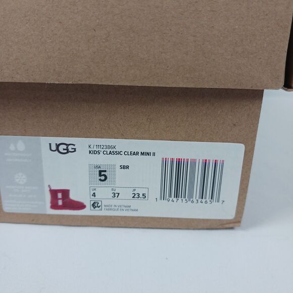 UGG Boots Kids Classic Clear Mini II Red Size 5 New In Box - Picture 12 of 15